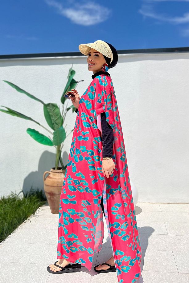 Remsa Tesettür Mayo Üzerine Desenli Tek Kaftan Pareo 430-311 Narçiçeği - 1