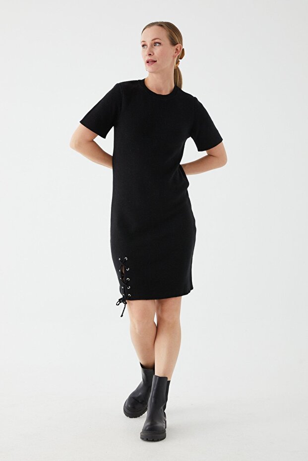 Siyah Triko Elbise - 4