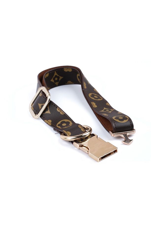 Kahverengi Köpek Tasması Ve Gezdirme Kayışı Set, Ayarlanabilir Köpek Tasması, Çiçek Desenli Tasma - 4