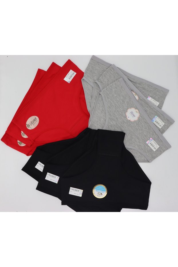 Ji̇ber 9-piece Assortment - Red, Black, Gray High Waist Cotton Bato Slip Panties / 652