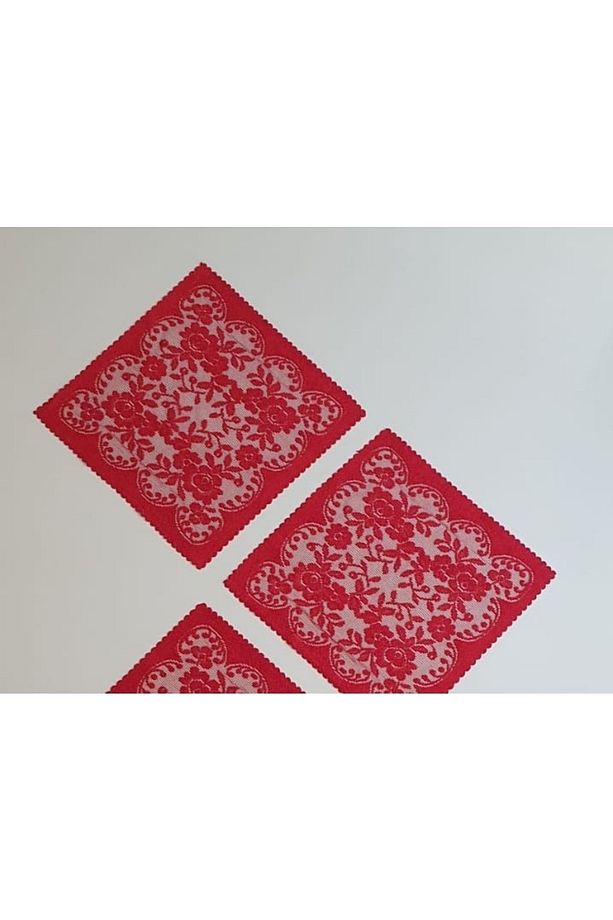 Güllü Desen Kdk Örme Tül Peçete 6 Adet 30 X 30 (KIRMIZI) - 2