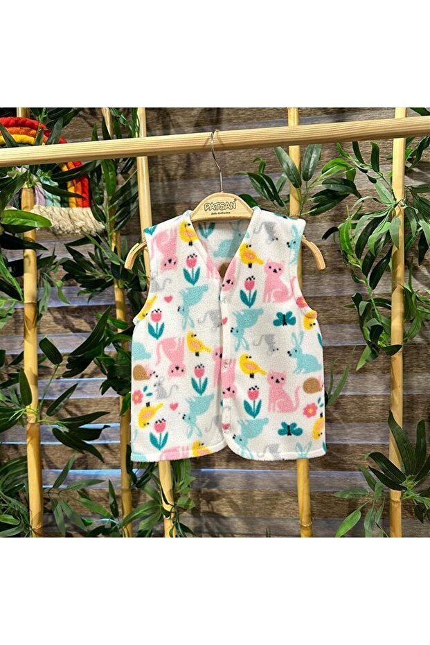 Fleece Baby Girl Vest Pink Flower Rabbit