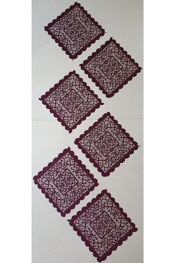 Osmanlı Desen Örme Tül Kumaş Peçete Örtüsü 6 Adet 30x30 (MOR) - 1