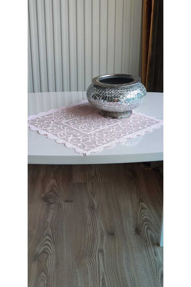 Osmanlı Desen Örme Tül Kumaş Peçete Örtüsü 6 Adet 30x30 (PEMBE) - 1