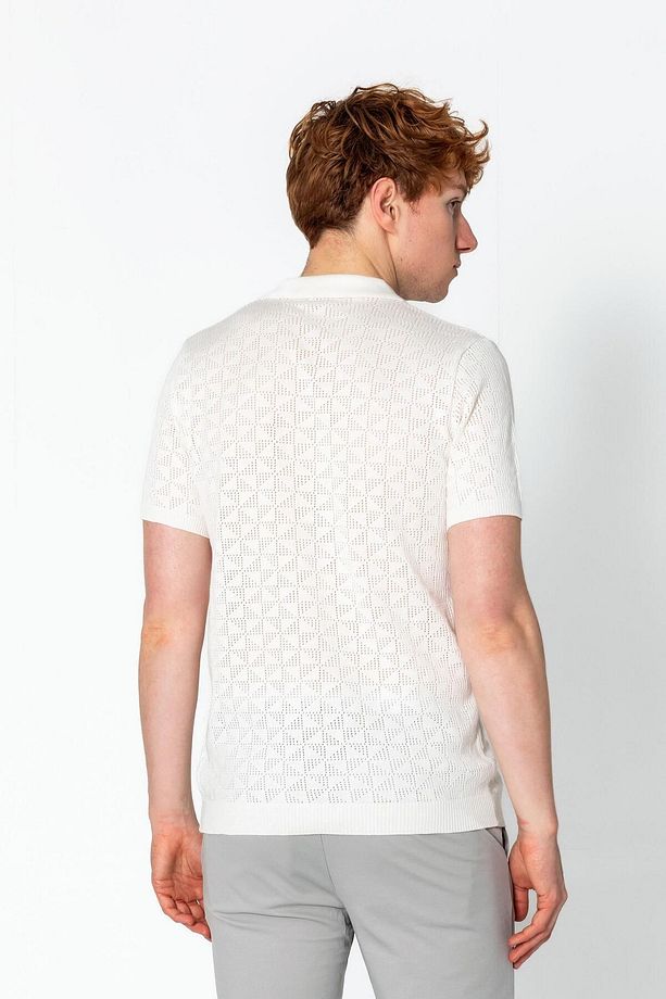 Erkek Off White Regular Fit Örme Rahat Triko Yazlık Gömlek Rn6484 - 5