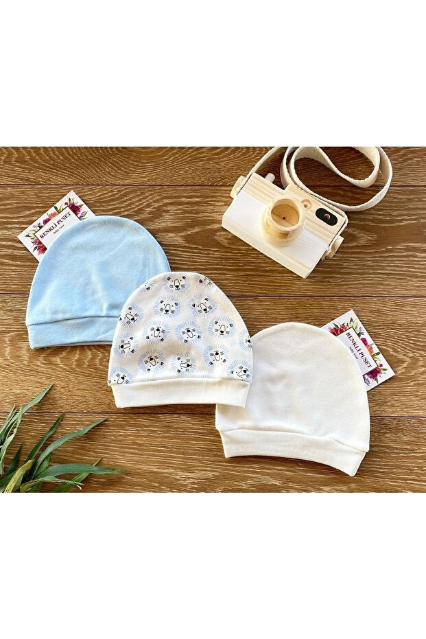 3-Piece Organic Cotton Combed Baby Hat Beanie Set Lion