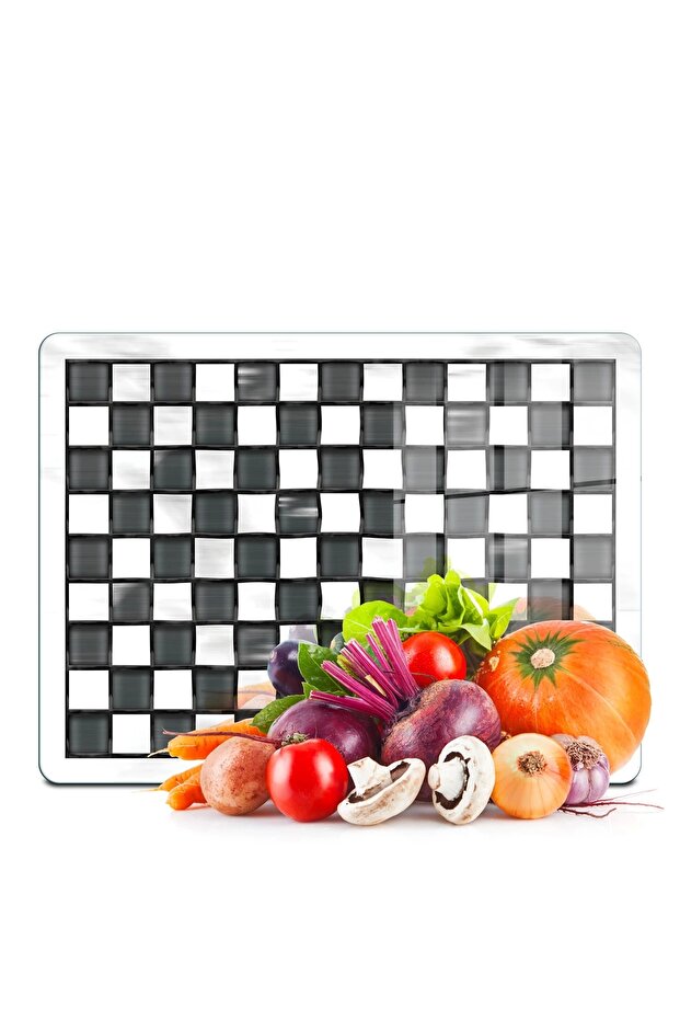 Glass Cutting Board and Presentation Tray and Presentation Plate Mackenzie Black and White 30X40 cm