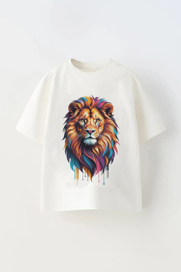 Lion Printed Printed Kids Oversize T-Shirt T-Shirt