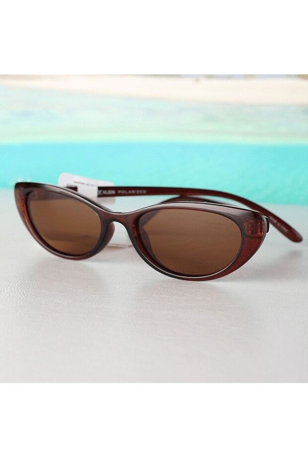 Women's Brown Thin Light Ellipse Model Polarized Lens Sunglasses
