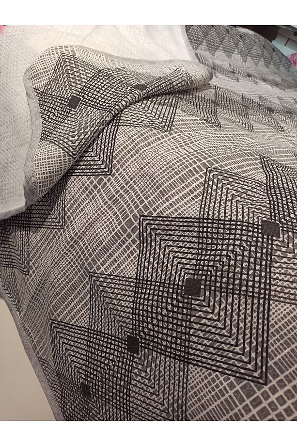 Geometrik Desen Baskılı 150x240 Cm. Tek Kişilik Tek Pike - Gri - 4