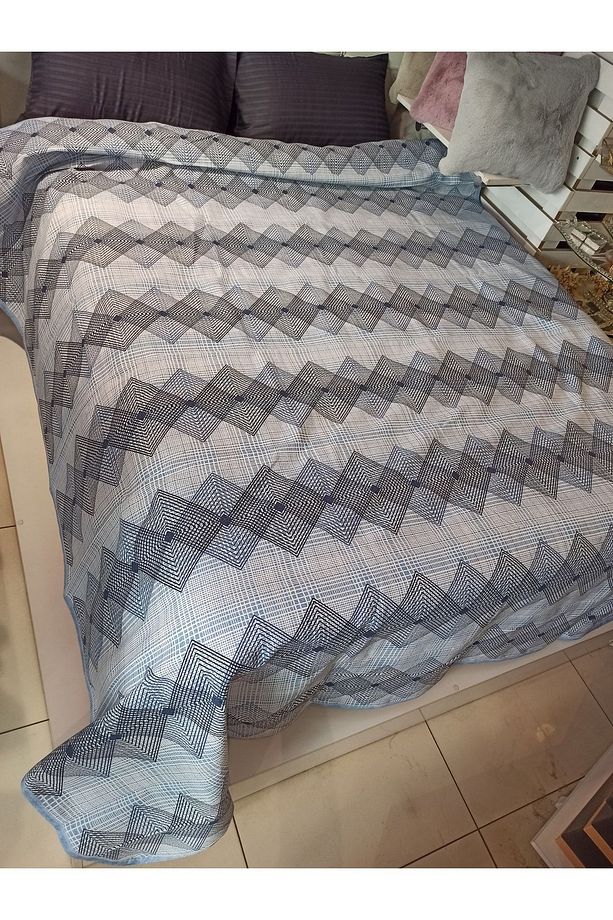 Geometrik Desen Baskılı 150x240 Cm. Tek Kişilik Tek Pike - Mavi - 4