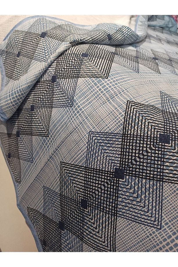 Geometrik Desen Baskılı 150x240 Cm. Tek Kişilik Tek Pike - Mavi - 5