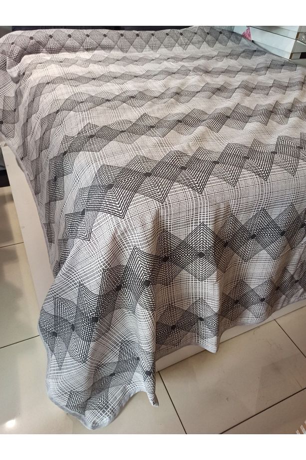 Geometrik Desen Baskılı 150x240 Cm. Tek Kişilik Tek Pike - Gri - 5