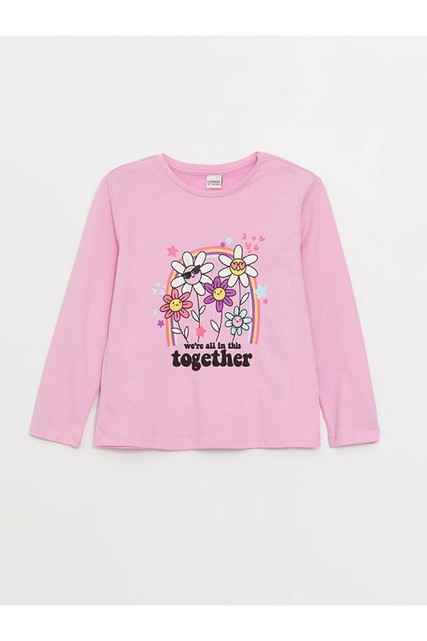 Lcw Kids Crew Neck Printed Long Sleeve Girls' T-Shirt (W3)