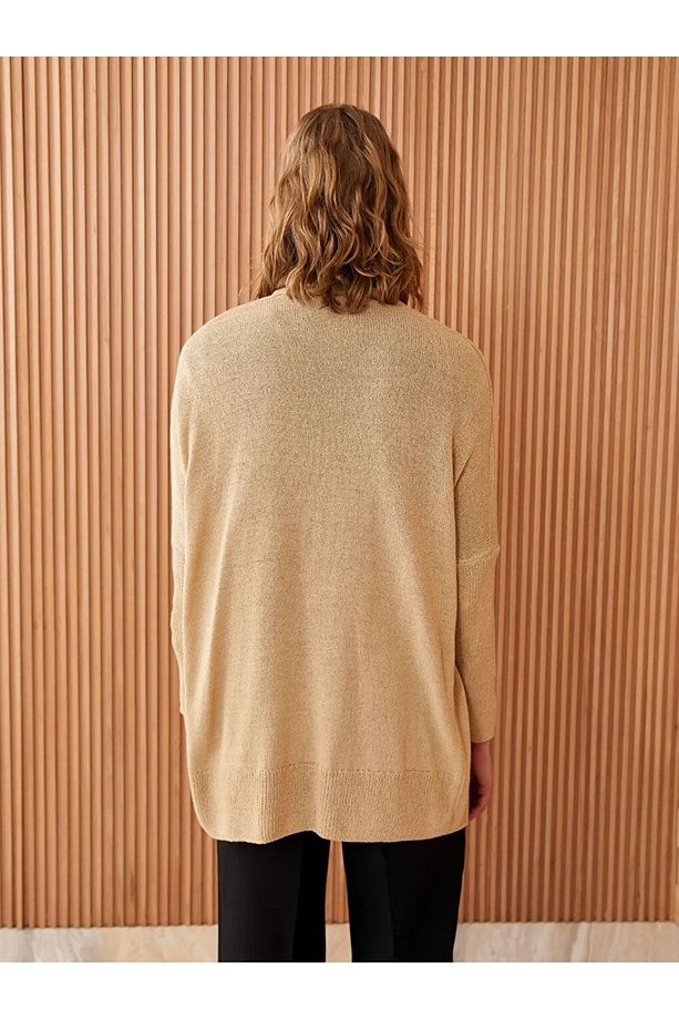 LCW Modest Şal Yaka Düz Uzun Kollu Oversize Kadın Triko Hırka - 4