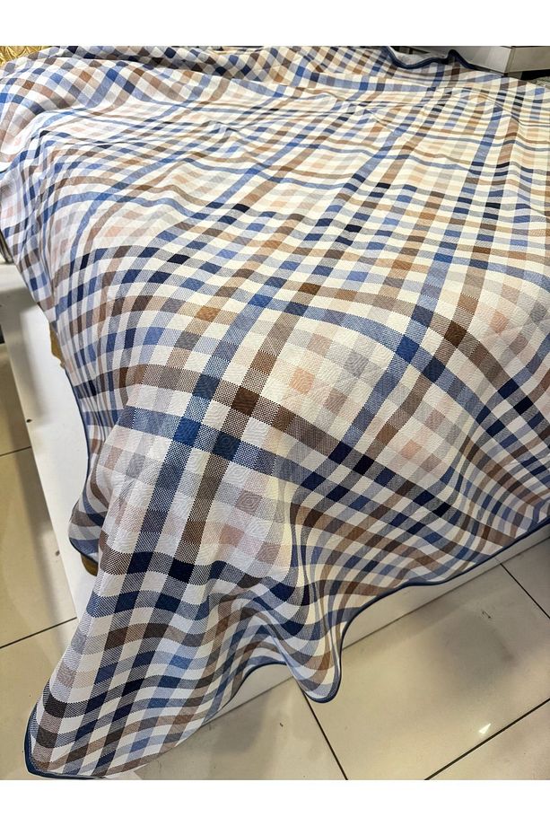 Gingham Ekose Desen Baskılı 150x240 Cm. Tek Kişilik Tek Pike - Mavi - 1