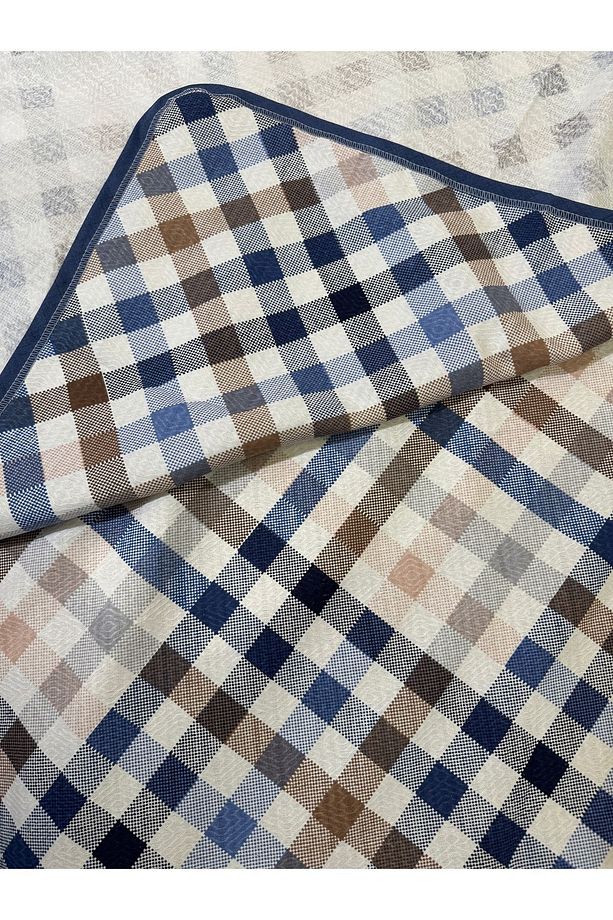 Gingham Ekose Desen Baskılı 150x240 Cm. Tek Kişilik Tek Pike - Mavi - 4