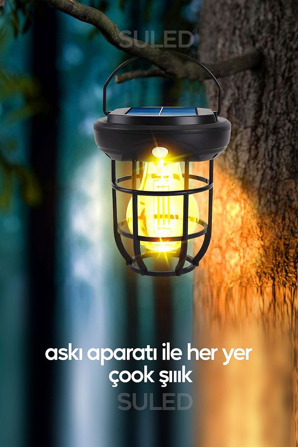 Solar Şarjlı Hareket Sensörlü Led Fener Işık 15W Askılı 3 Modlu Otomatik Led Kamp Bahçe Lambası - 2