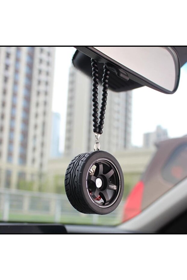 Car Rearview Mirror Decorative Pendant Sport Steel Rim Tire - Black