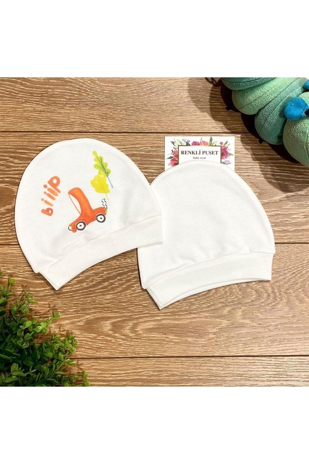 Organic Cotton 2-Piece Baby Boy Hat Beanie Set Cars