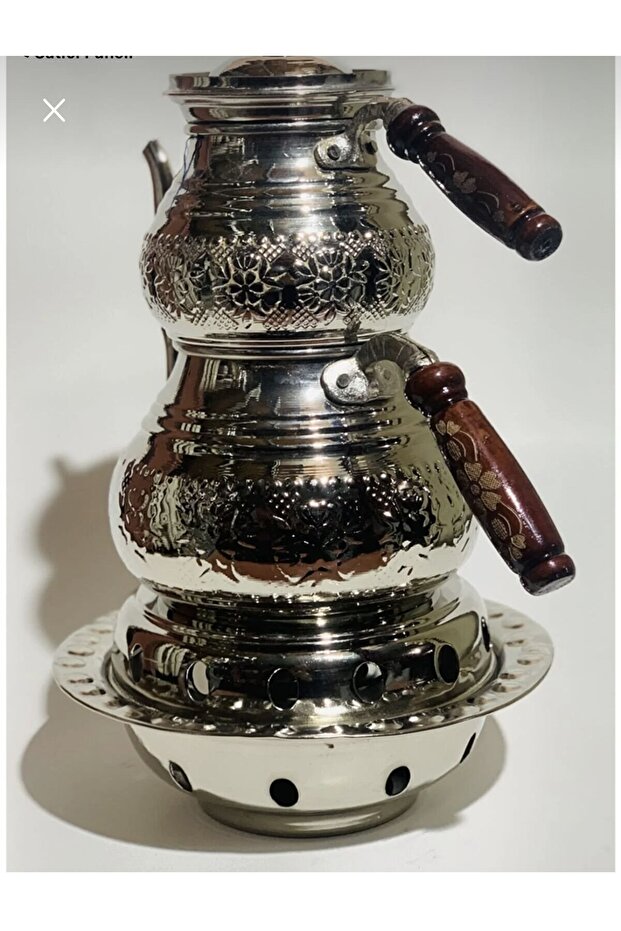 Bakır Çaydanlık Takımı Beyaz Arslan Ayak Ocaklı Büyük Boy 4-6 Kişilik - 2