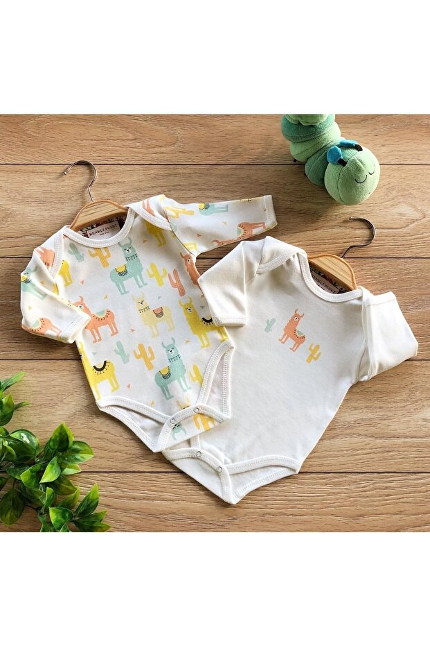 2-Piece Combed Cotton Baby Long Sleeve Bodysuit Set Lama