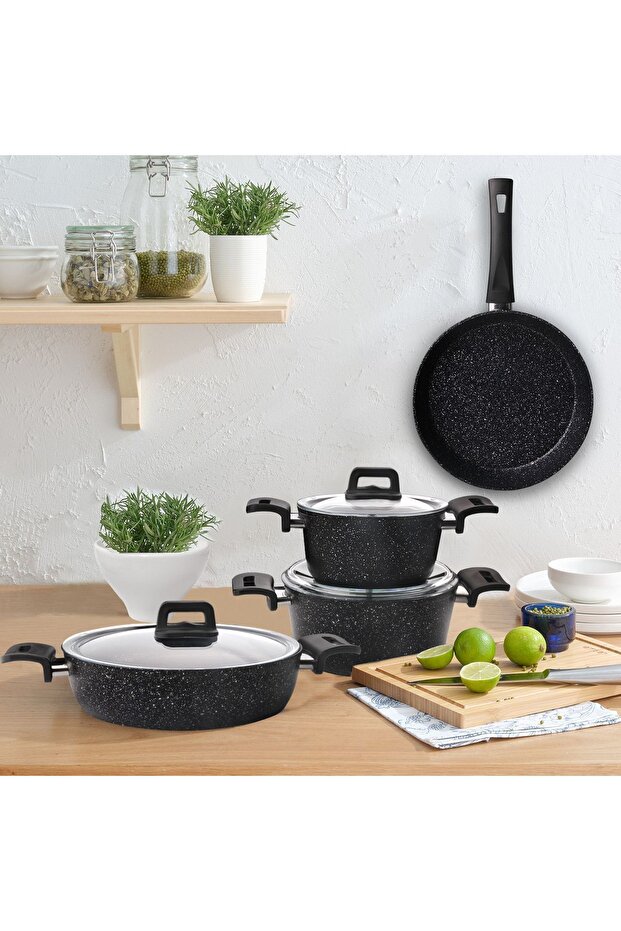 7 Parça Granit Tencere Siyah Seti - 1
