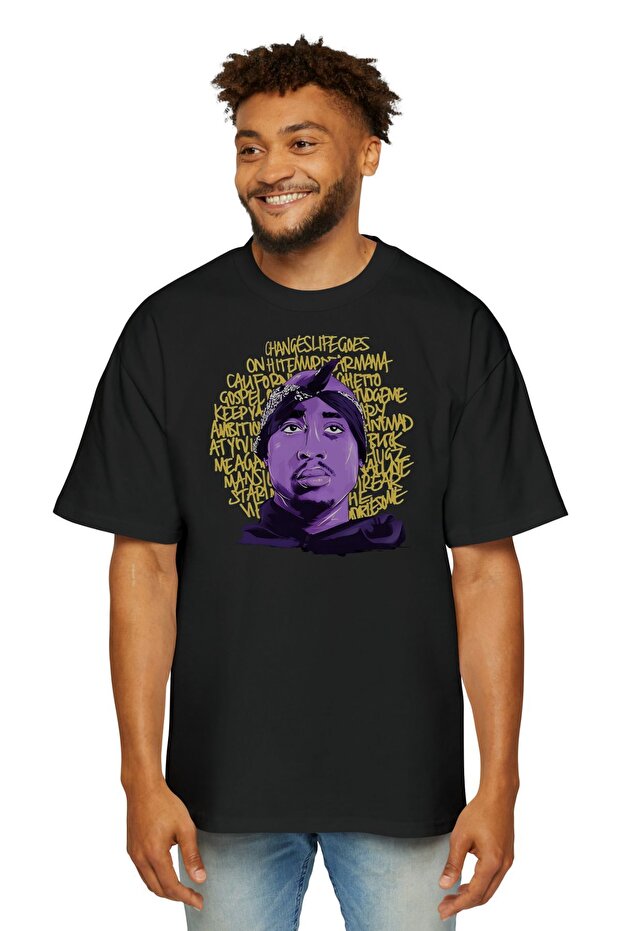 Sc Tupac Printed Oversize Unisex 100% Cotton Breathable Thick Fabric T-Shirt