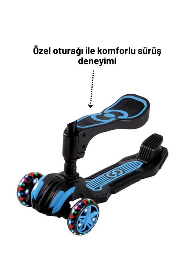 Combo 3-7 Yaş Led Işıklı 3 Tekerlek Oturaklı Yükseklik Ayarlı Katlanabilir Çocuk Scooter - 6