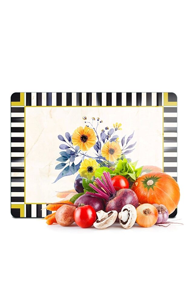 Glass Cutting Board and Presentation Plate Mackenzie Vintage Flowers 30X40 cm