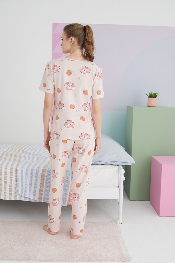 çok renkli Pamuklu Örme Pijama Takım - 4