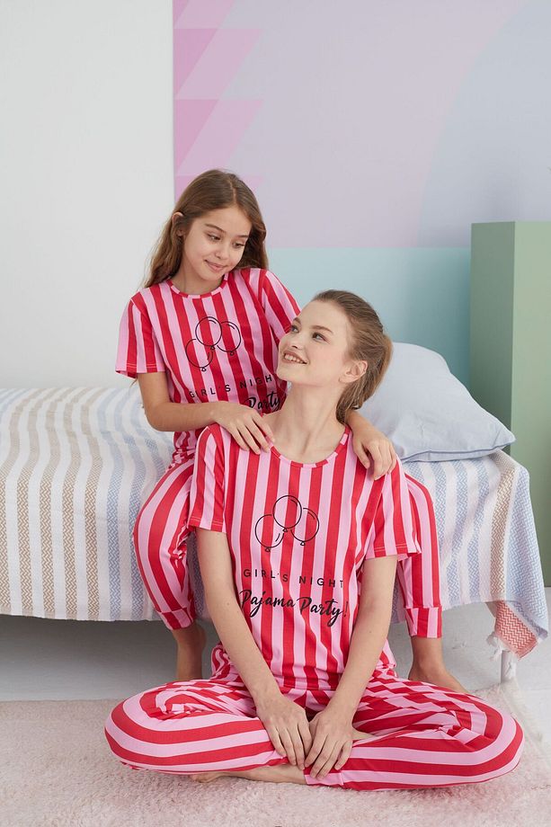çok renkli Pamuklu Örme Pijama Takım - 1