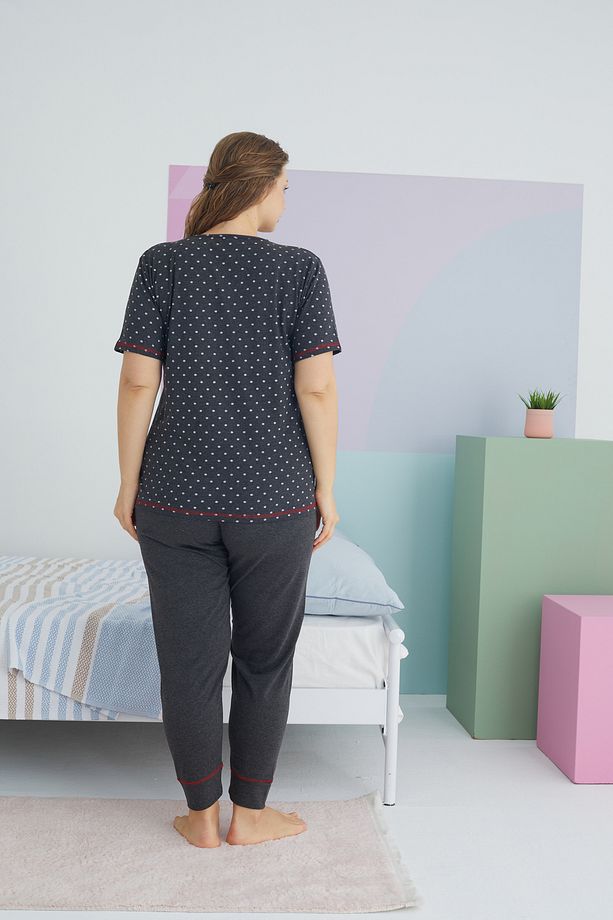 antrasit Curve Büyük Beden Battal Boy Pamuklu Örme Pijama Takımı - 3