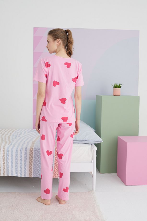 çok renkli Pamuklu Örme Pijama Takım - 4