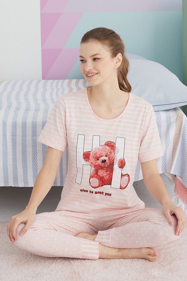 çok renkli Pamuklu Örme Pijama Takım - 1