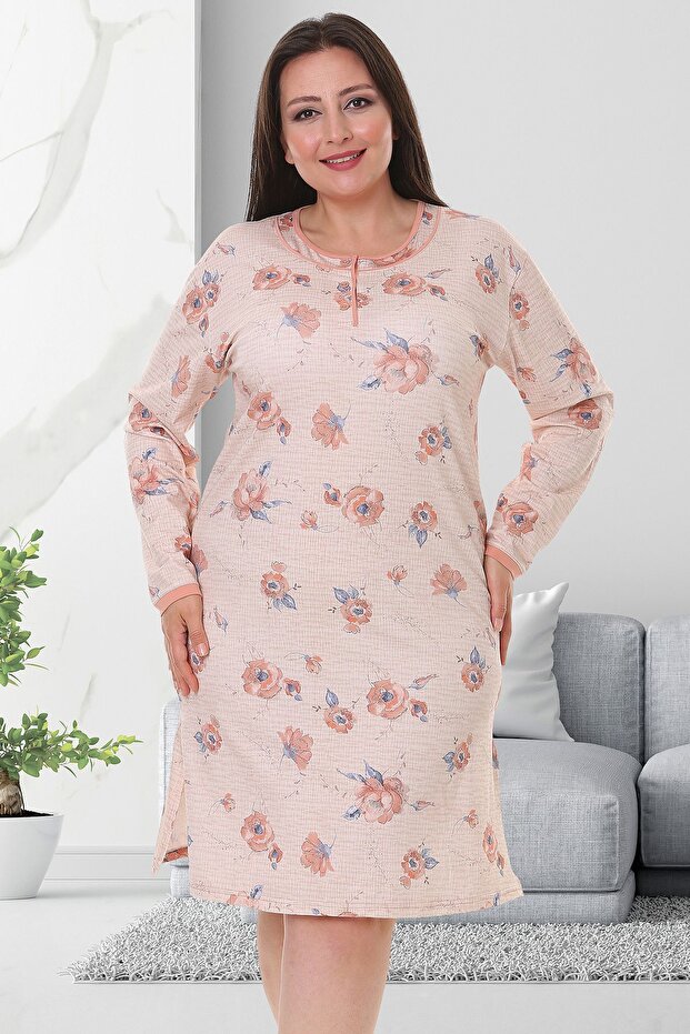 Cotton Long Sleeve Plus Size Women's Nightgown Dress