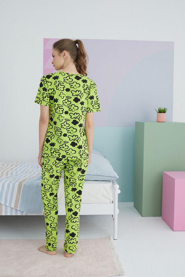 çok renkli Pamuklu Örme Pijama Takım - 3