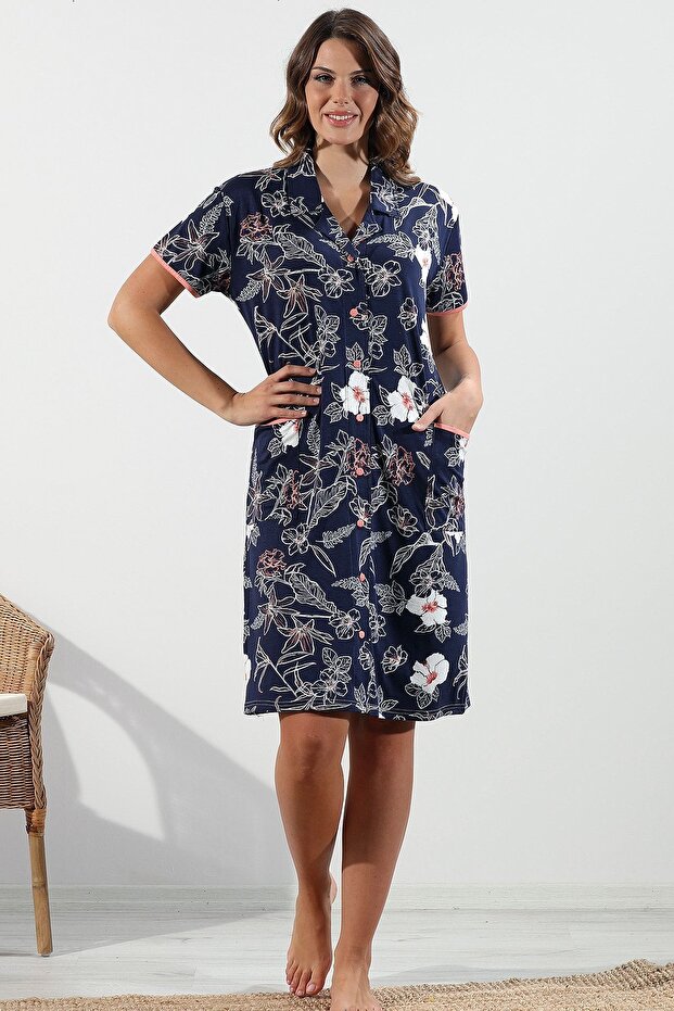 Buttoned Women's Nightgown Dress
