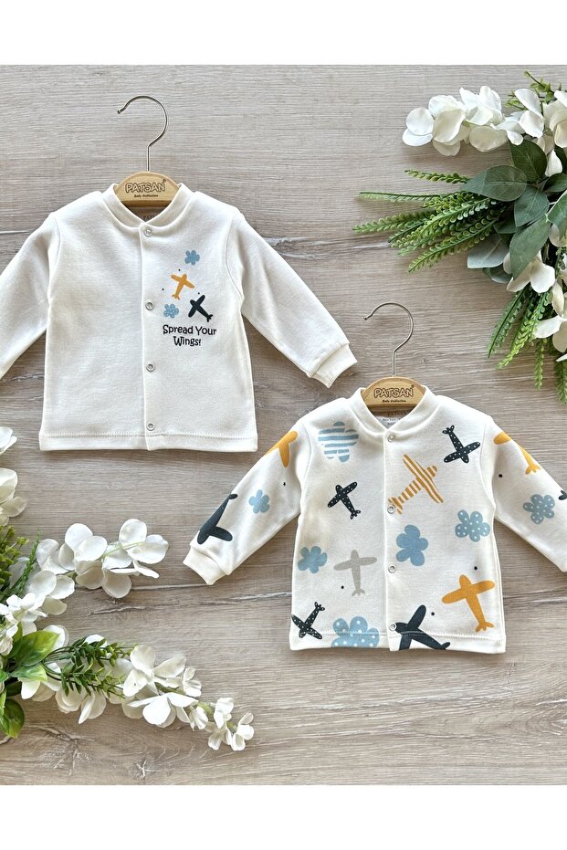2-Piece Organic Cotton Baby Boy Cardigan Set Airplane