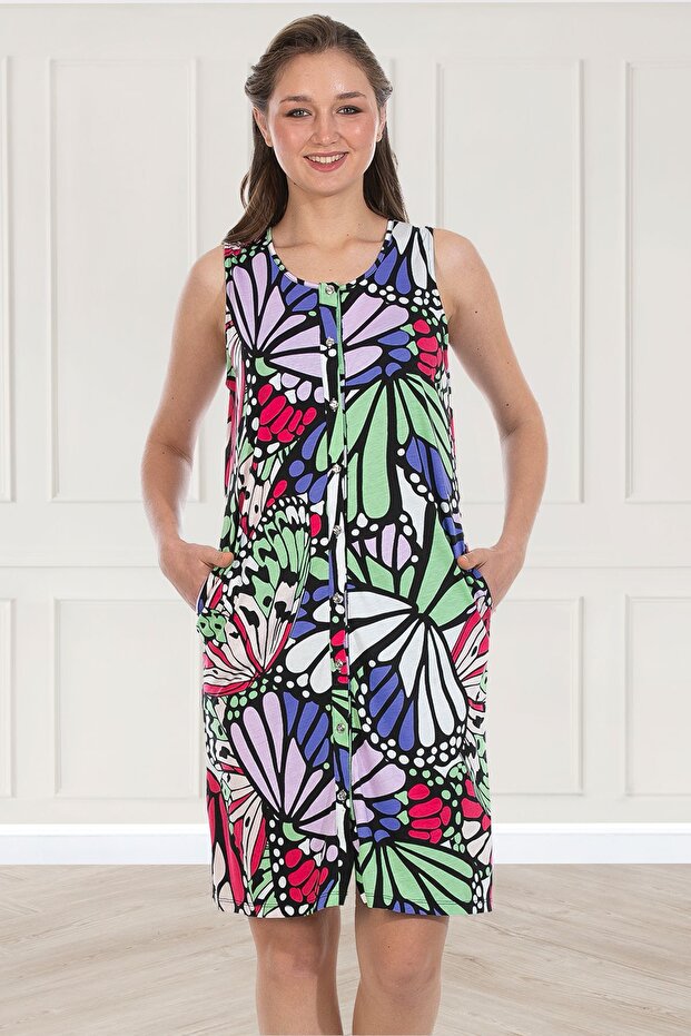Buttoned Pocketed Women's Nightgown Dress