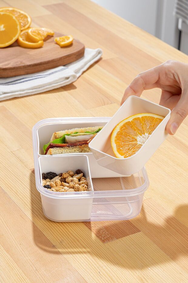 Rectangular 3-Compartment Portable Storage Container with Lid - Breakfast Diet and Lunch Box - 6