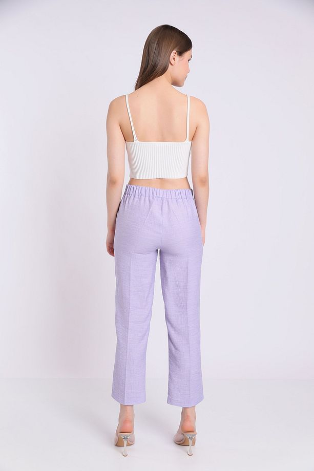 Arka Beli Lastikli Dokulu Polyester Kumaş Basic Pantolon - 4
