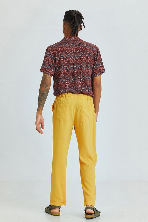 Duble Paça Bohem Erkek Pantolonu Sarı - 4