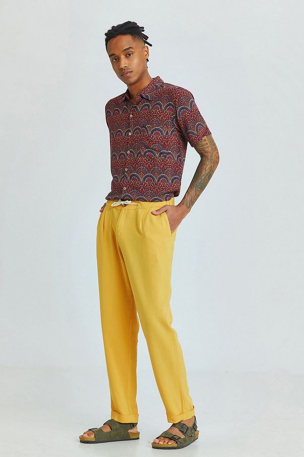 Duble Paça Bohem Erkek Pantolonu Sarı - 3