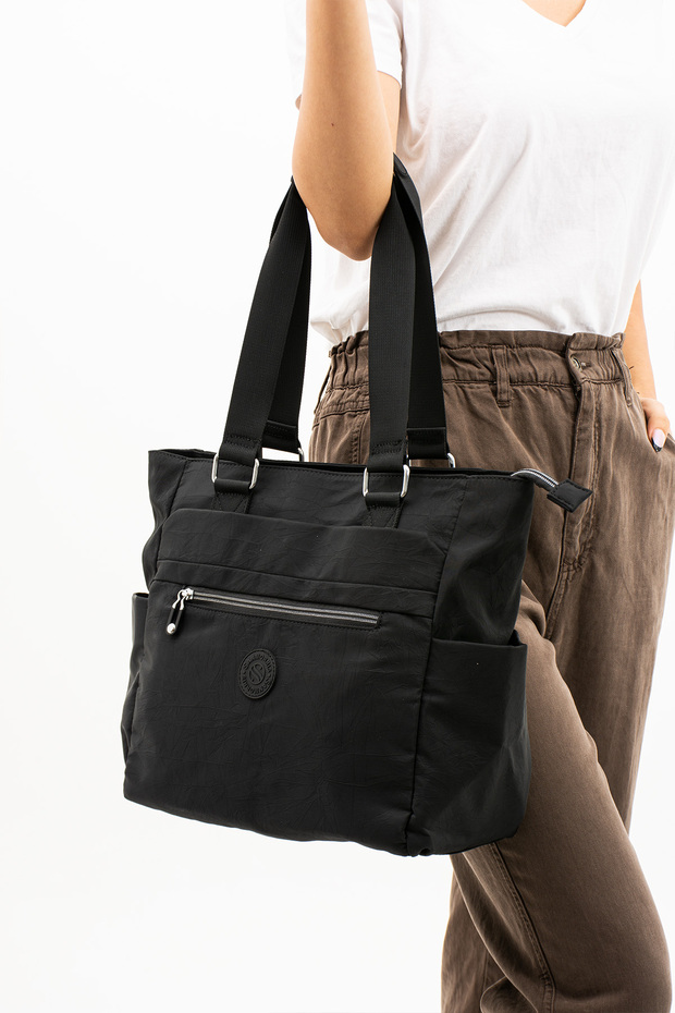 Sn-4003 Crinkle Shoulder Bag Handbag Shoulder Bag Daily Black