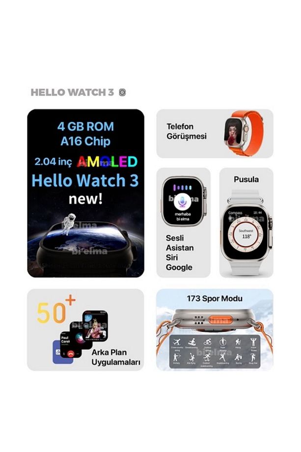 Watch Hello 3 Plus Akıllı Saat Ultra Amoled 4gb Galeri Ses Kaydetme 3 Kordon Ios Ve Android Uyumlu - 6
