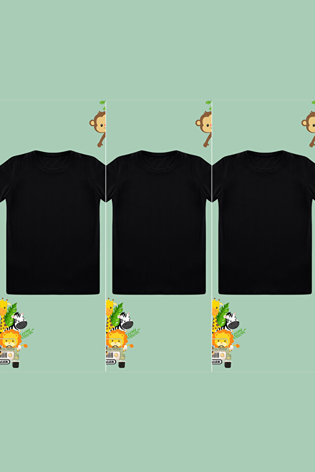 Siyah 3'lü Unisex Pamuklu Basic Regular Kalıp Kısa Kol Örme T-Shirt TKDSS24TS00019 - 7