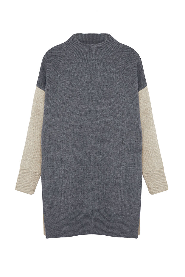 Antracytowa, długa bluza z dzianiny z blokadą gardła TCTAW22KZ1309 - 6