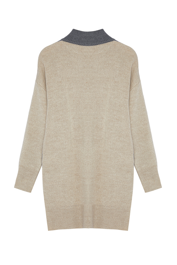 Antracytowa, długa bluza z dzianiny z blokadą gardła TCTAW22KZ1309 - 7