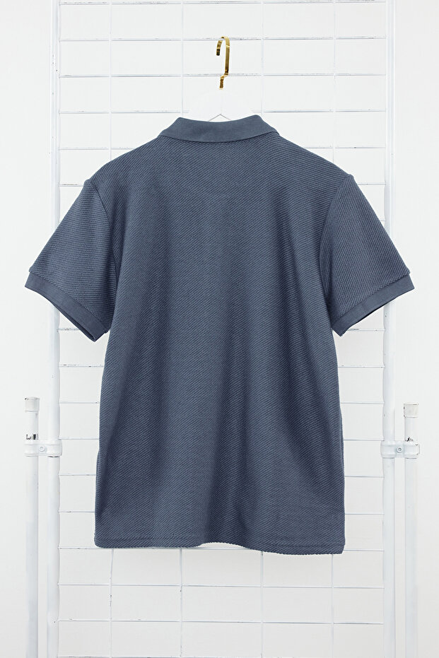Indigo Regular/Normal Kesim Kısa Kol Dokulu Düğmeli Polo Yaka T-shirt TMNSS23PO00018 - 4